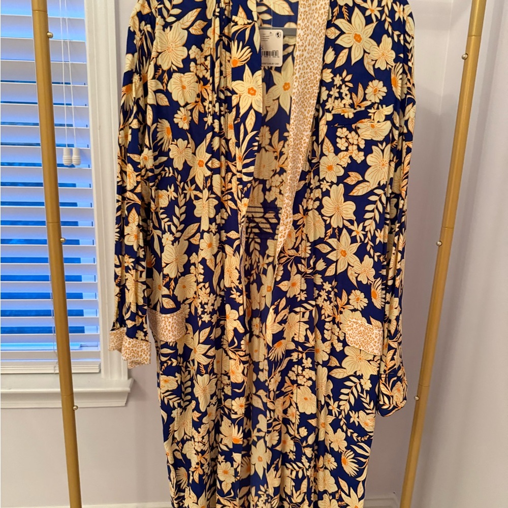 NWT Free People Blue and Cream Floral Kimono Duster Size S - Picture 9 of 15